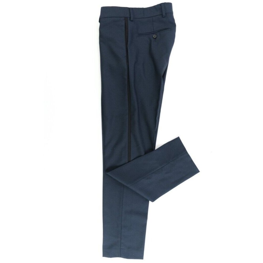 THE KOOPLES Blue Black STRIPE TUXEDO PANTS FITTED EU 46 31 x 31 Wool TROUSERS